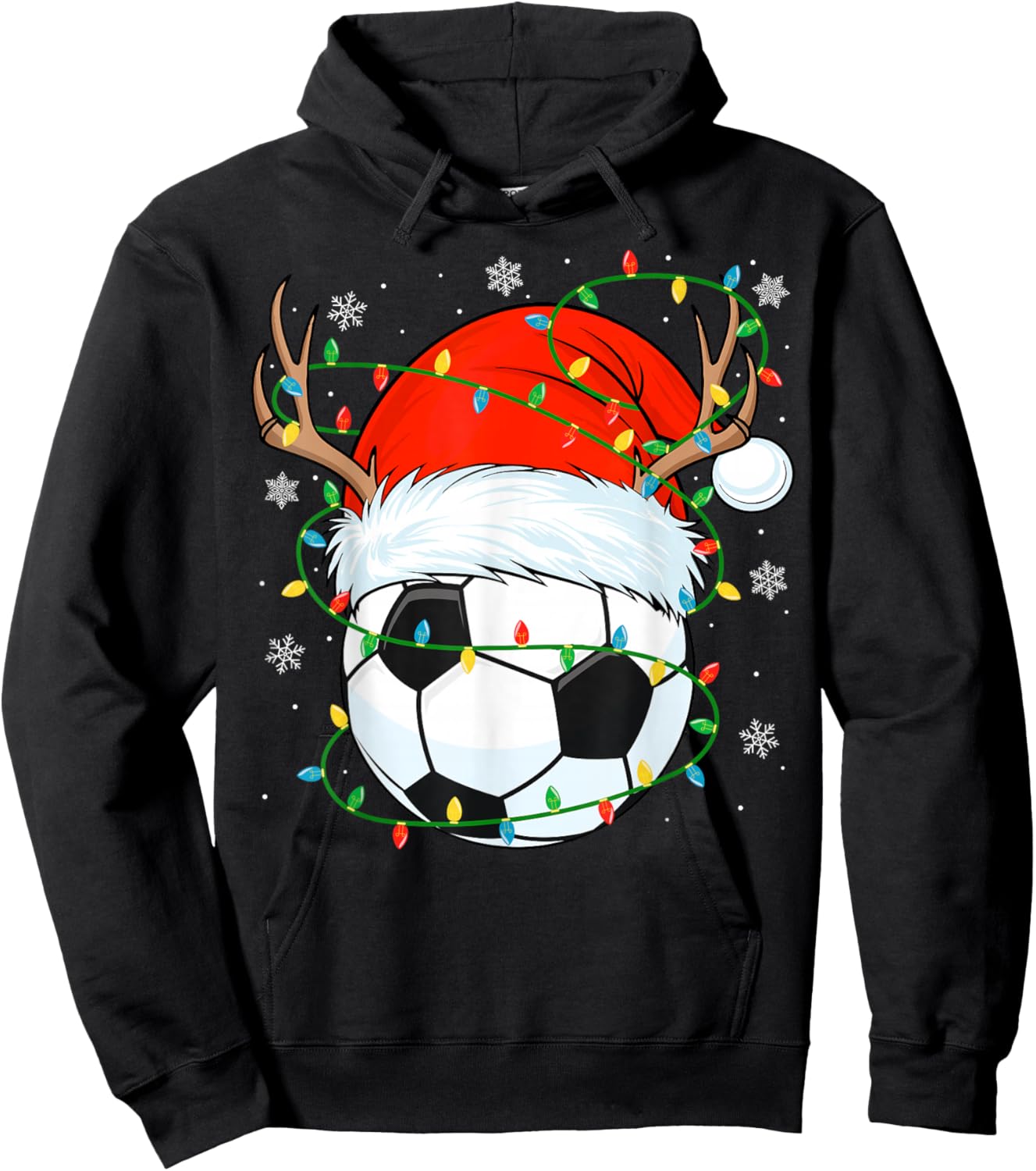 Santa Soccer Ball Xmas Lights Christmas Soccer Player Hoodie - Hoodie | Black