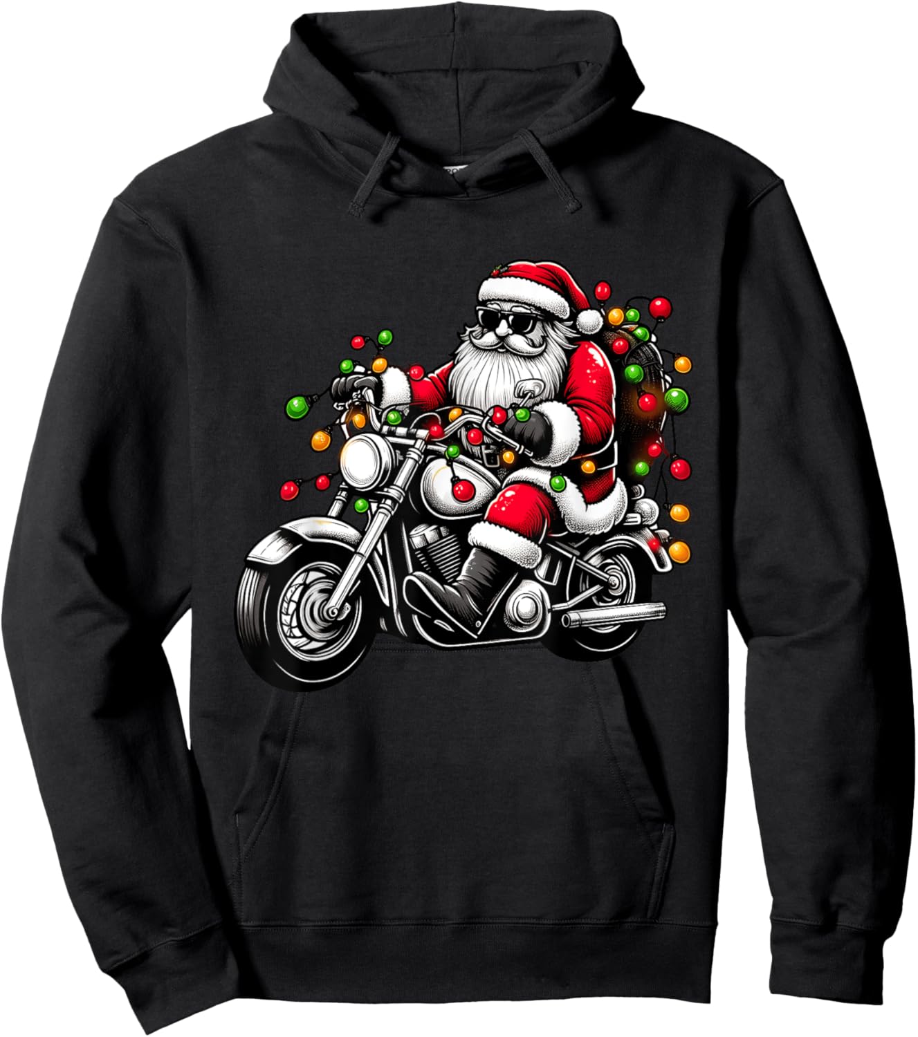 Santa Riding Motorcycle Funny Christmas Biker Toddler Kids Hoodie - Hoodie | Black