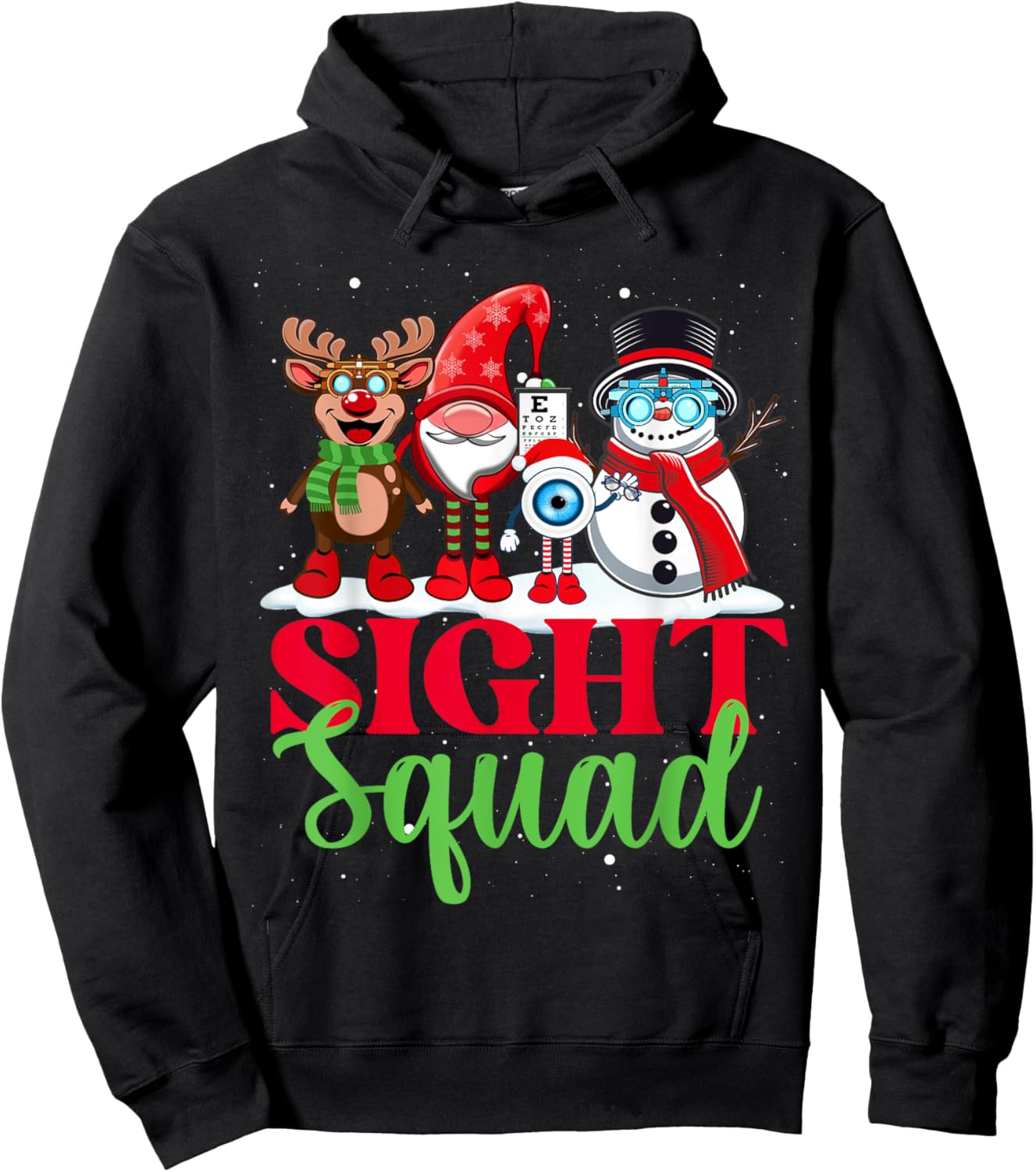 Sight Squad Reindeer Gnome Santa Funny Christmas Optometrist Hoodie - Hoodie | Black