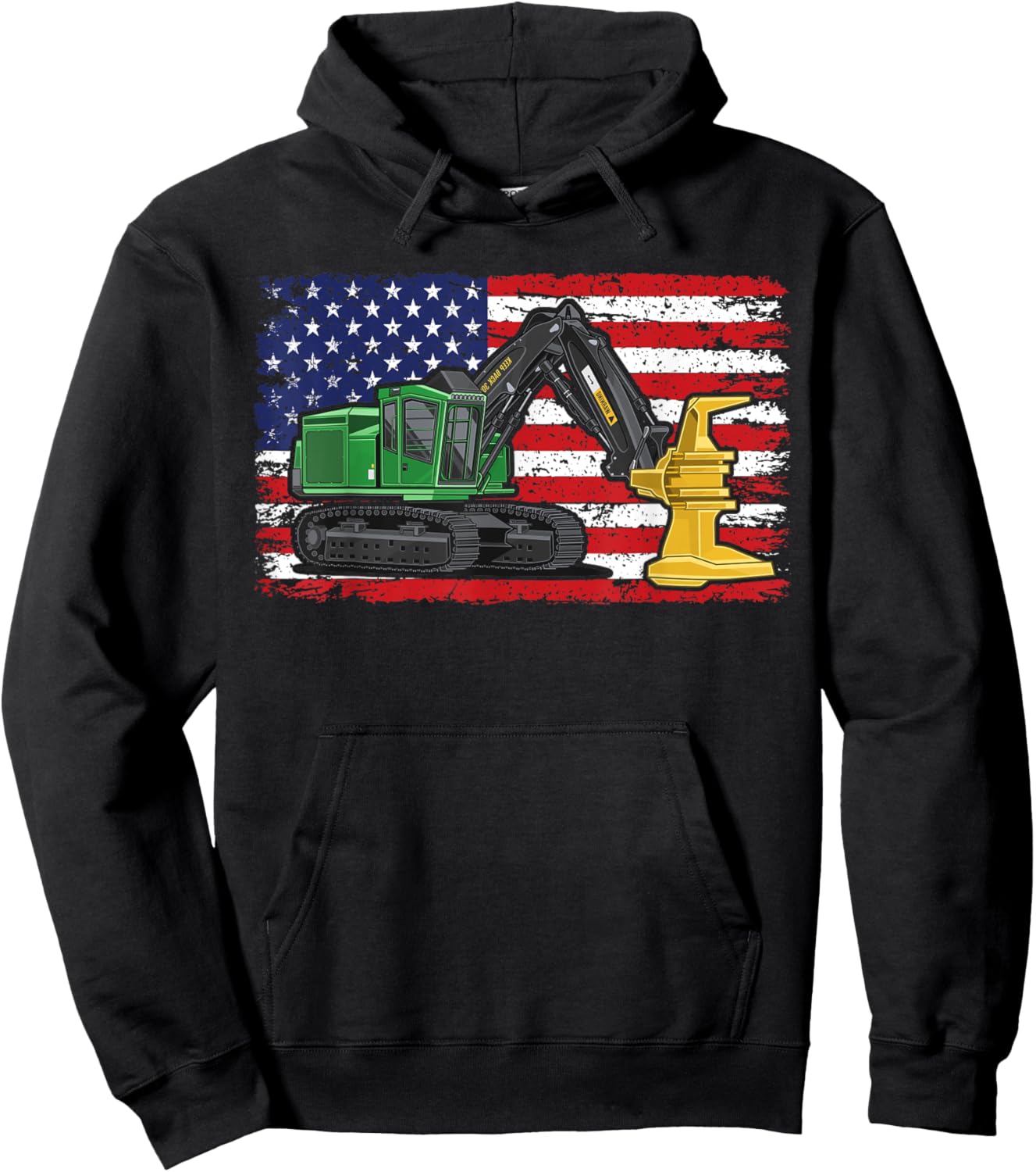 Feller Buncher USA American Flag Patriotic Tree Logger Hoodie - Hoodie | Black