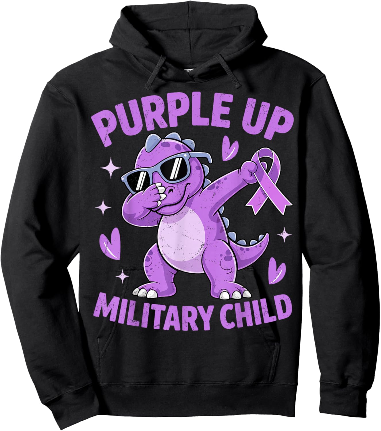 Purple Up for Military Kids Military Child Month Dinosaur Hoodie - Hoodie | Black