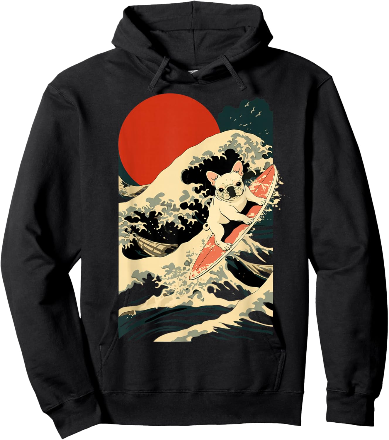 French Bulldog Surfing Japanese Hoodie - Hoodie | Black
