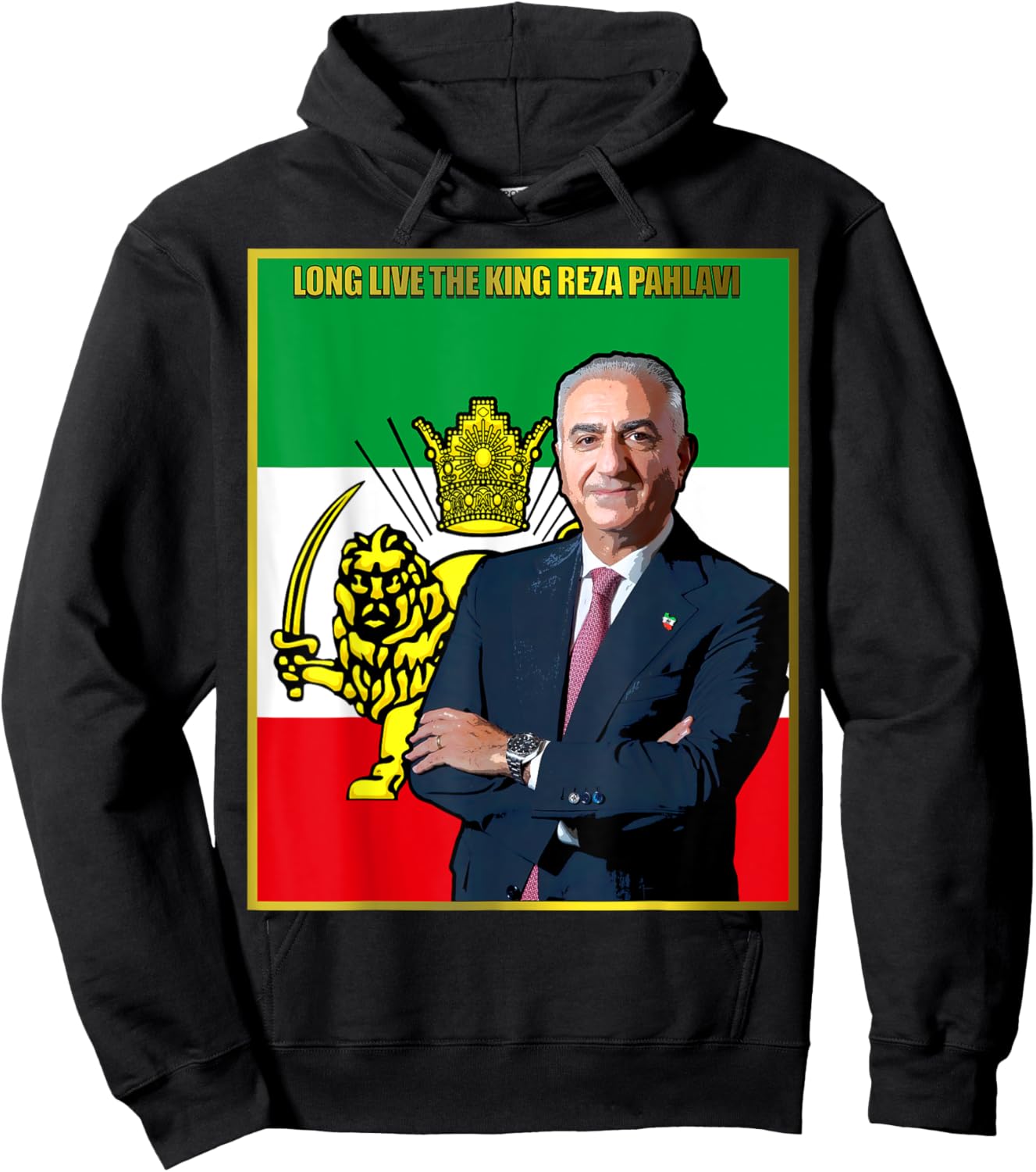 King Reza Pahlavi with flag Hoodie - Hoodie | Black