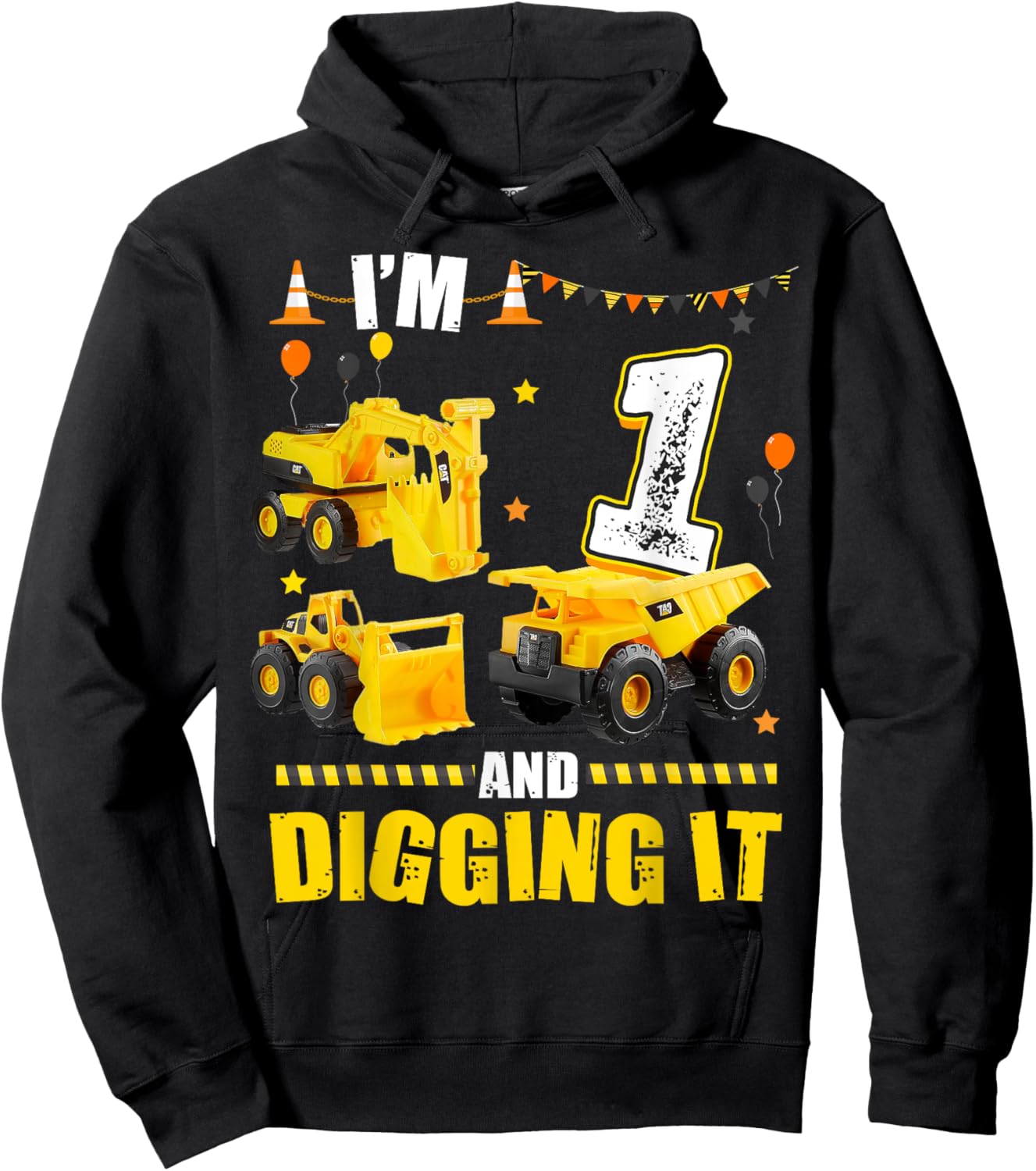 I'm 1 Year Old And Digging It 1st Birthday Construction Hoodie - Hoodie | Black