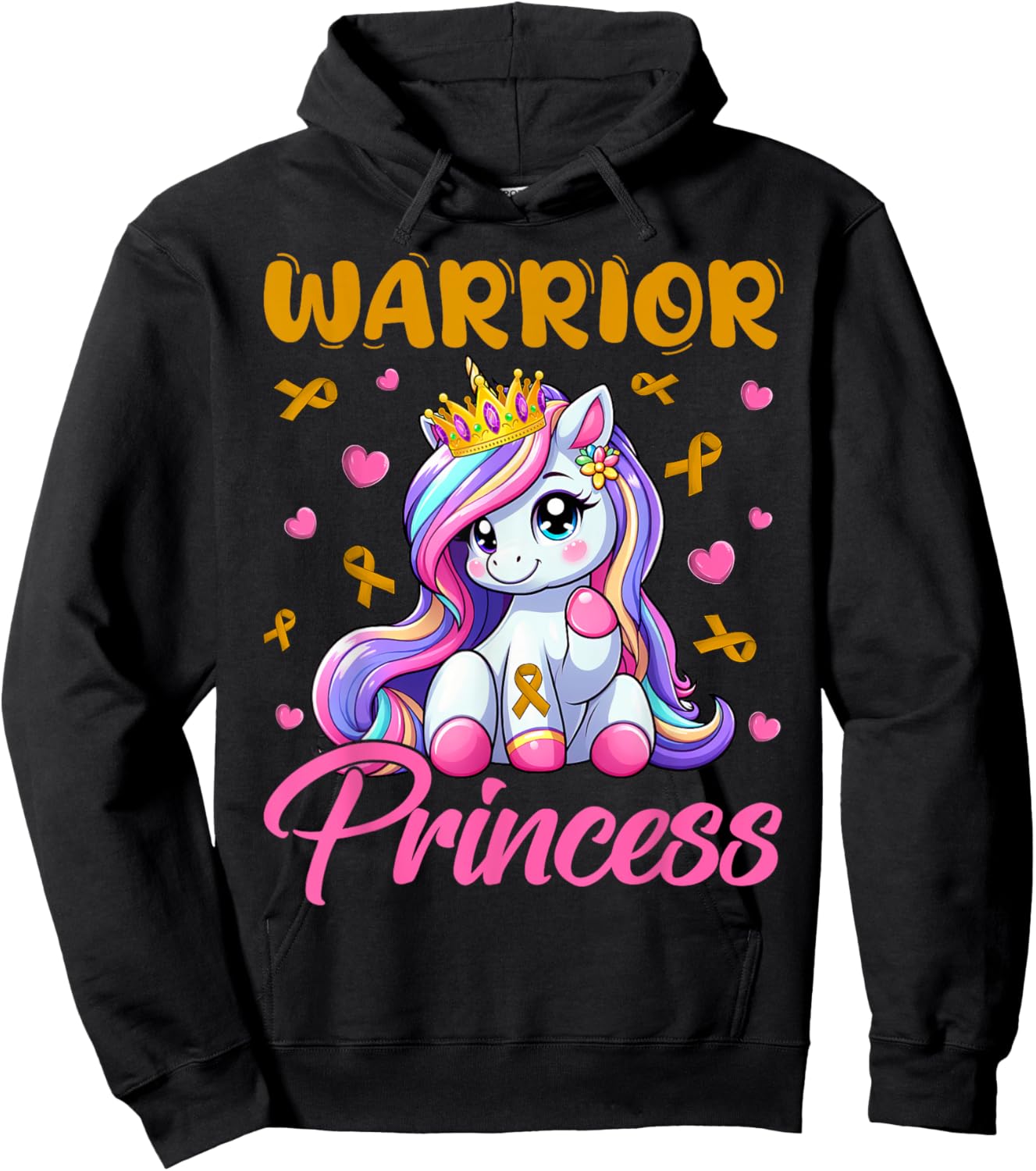 Childhood Cancer Awareness Warrior Princess Unicorn Girls Hoodie - Hoodie | Black