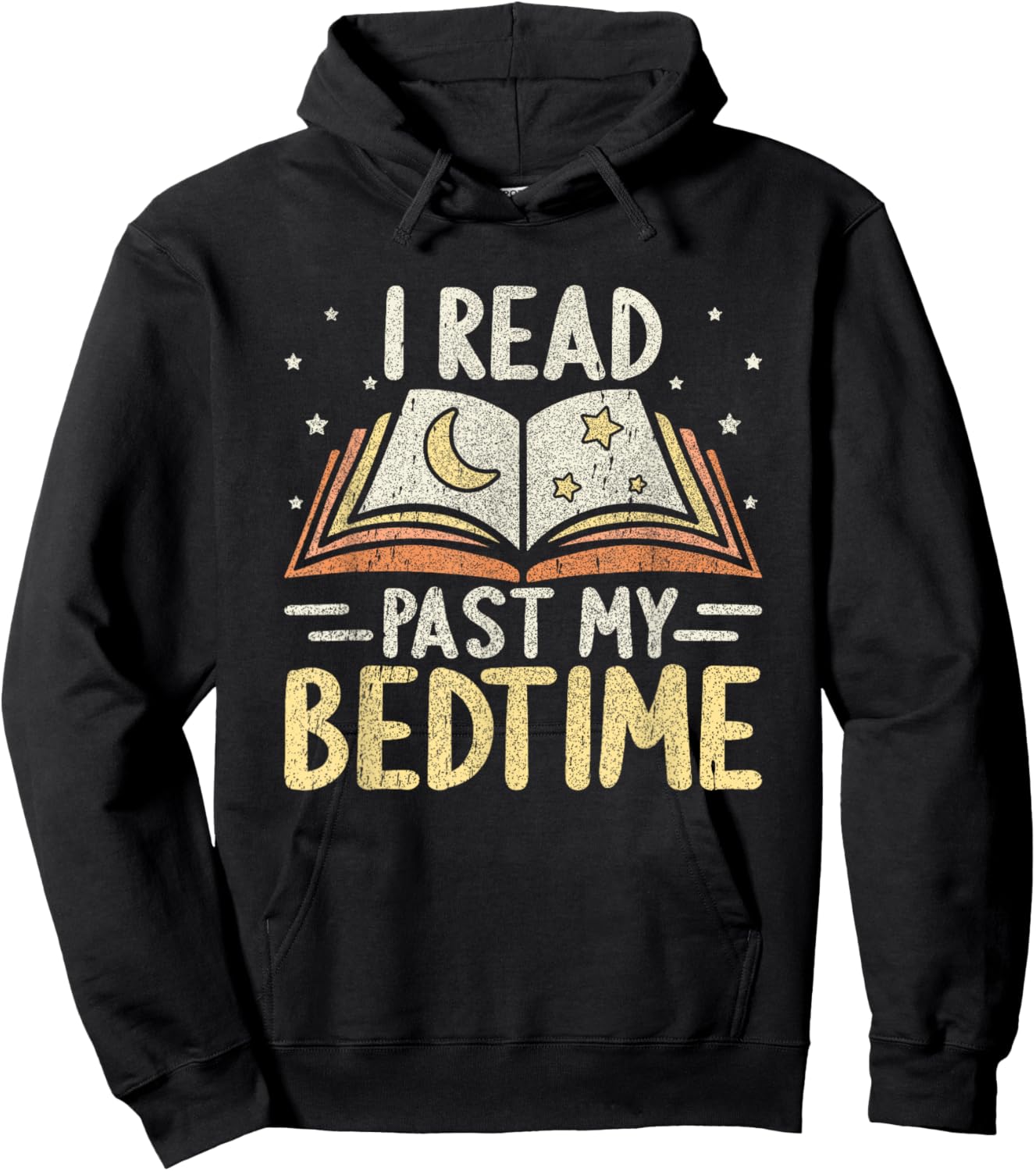 I Read Past My Bedtime Moon Stars Open Book Hoodie - Hoodie | Black