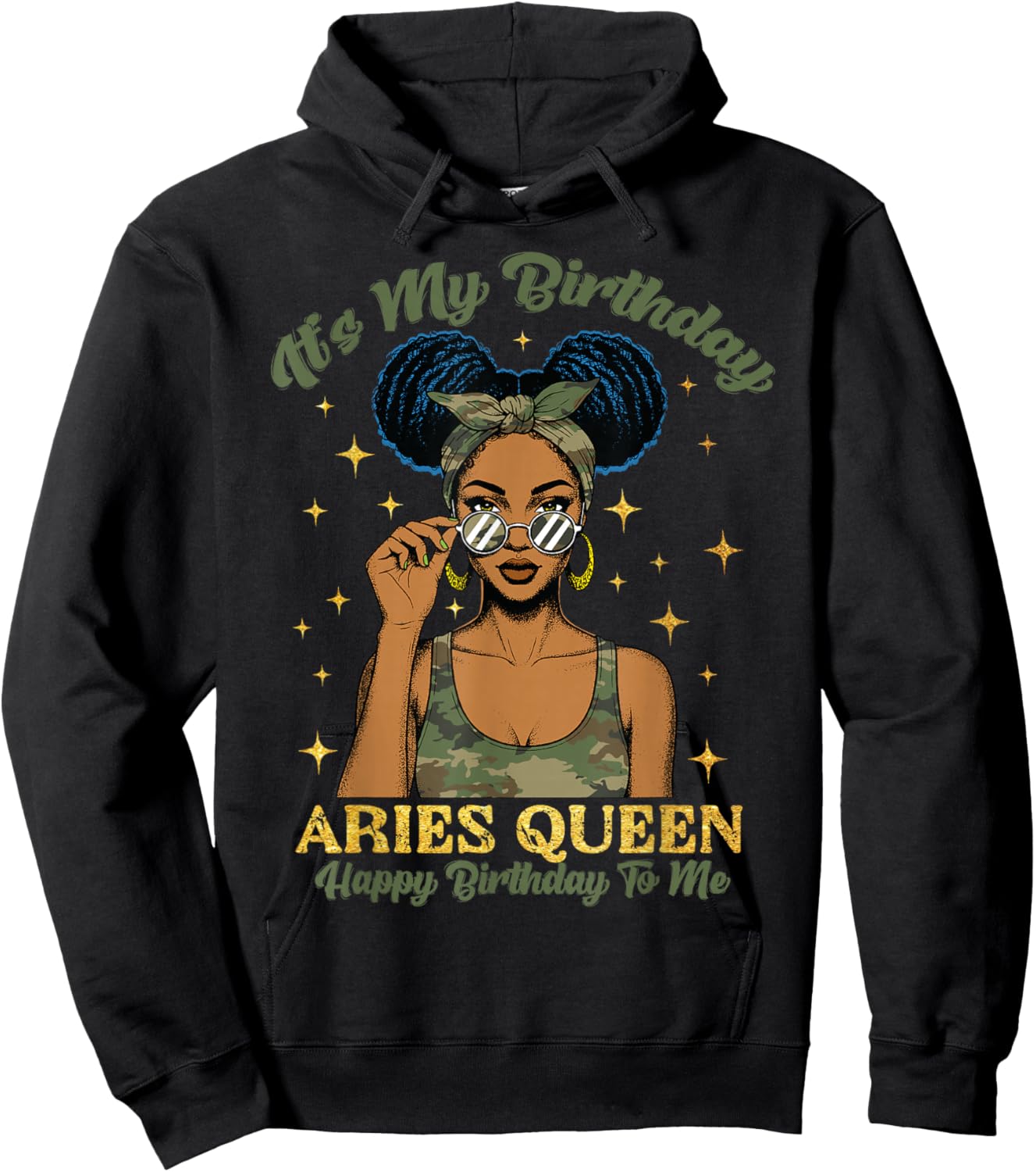 Birthday Aries Queen Camo Black Woman African Zodiac Afro Hoodie - Hoodie | Black