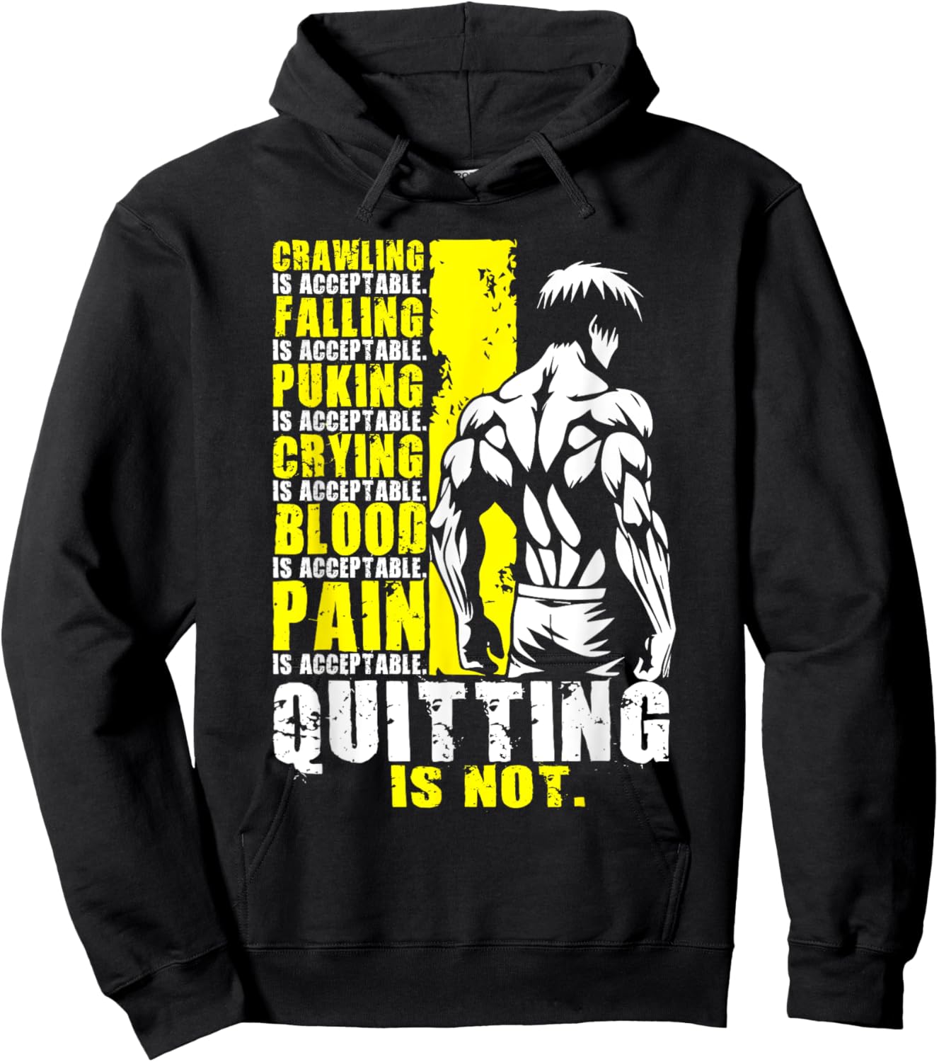 Quitting Is Not Acceptable, Anime Gym, Workout Motivational Hoodie - Hoodie | Black