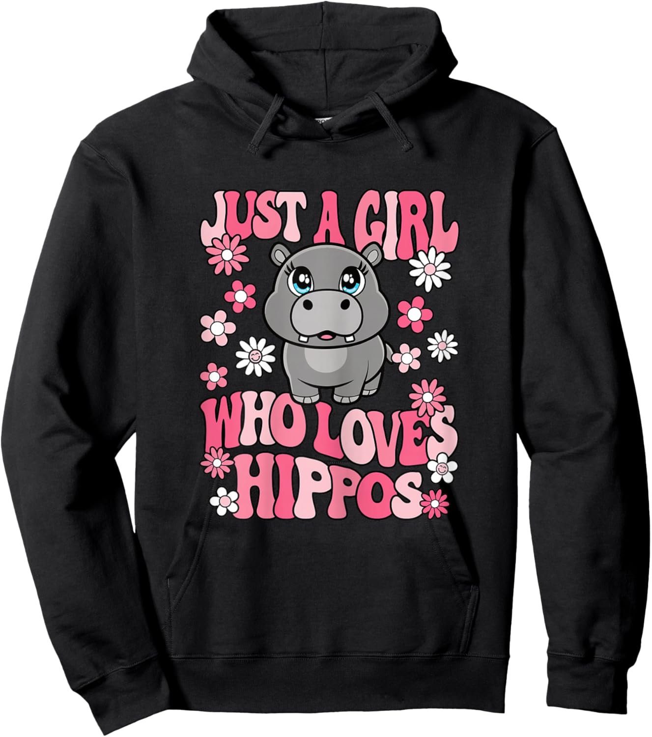 Just A Girl Who Loves Hippos Hippopotamus Lover Girls Kids Hoodie - Hoodie | Black