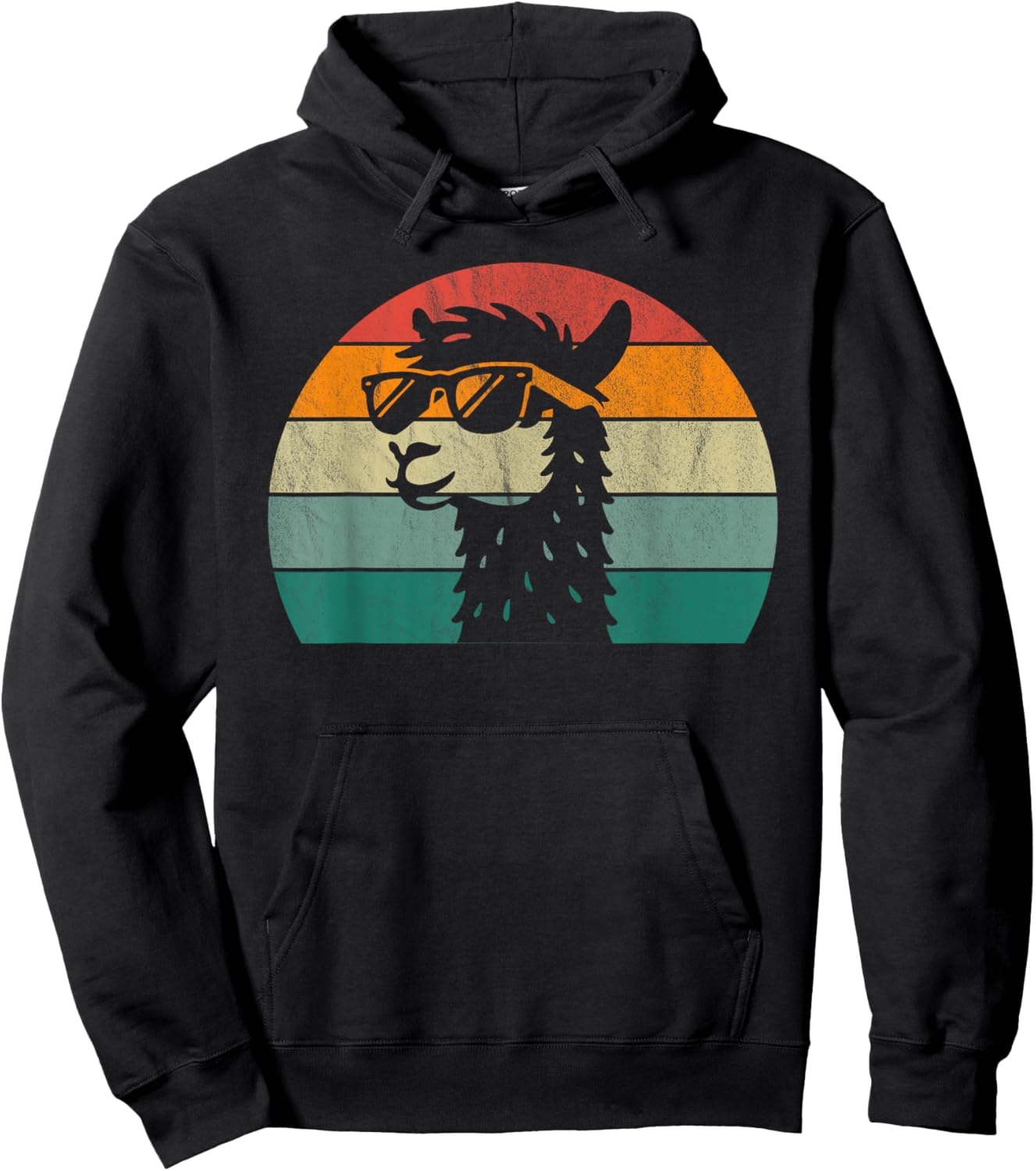 Retro Alpaca Design (Multi-Colour) | Sunset Llama , black, S Hoodie - Hoodie | Black