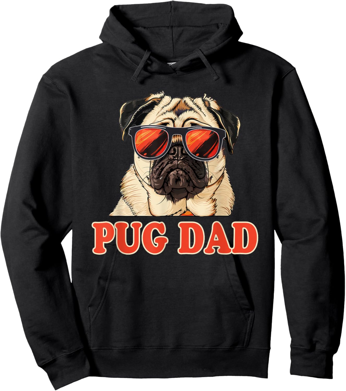 pug. Pug Dad -Adults Black Cartoon Hoodie - Hoodie | Black