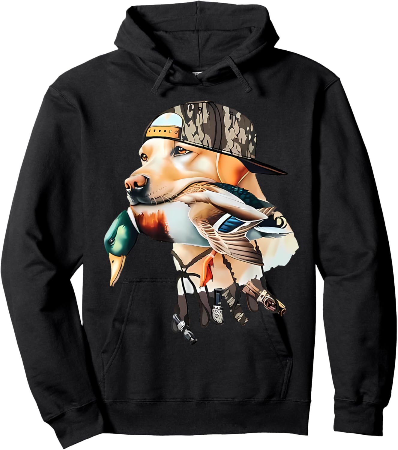 Bold Hunting Dog With Duck Hello Hunting Season Men Women Hoodie - Hoodie | Black