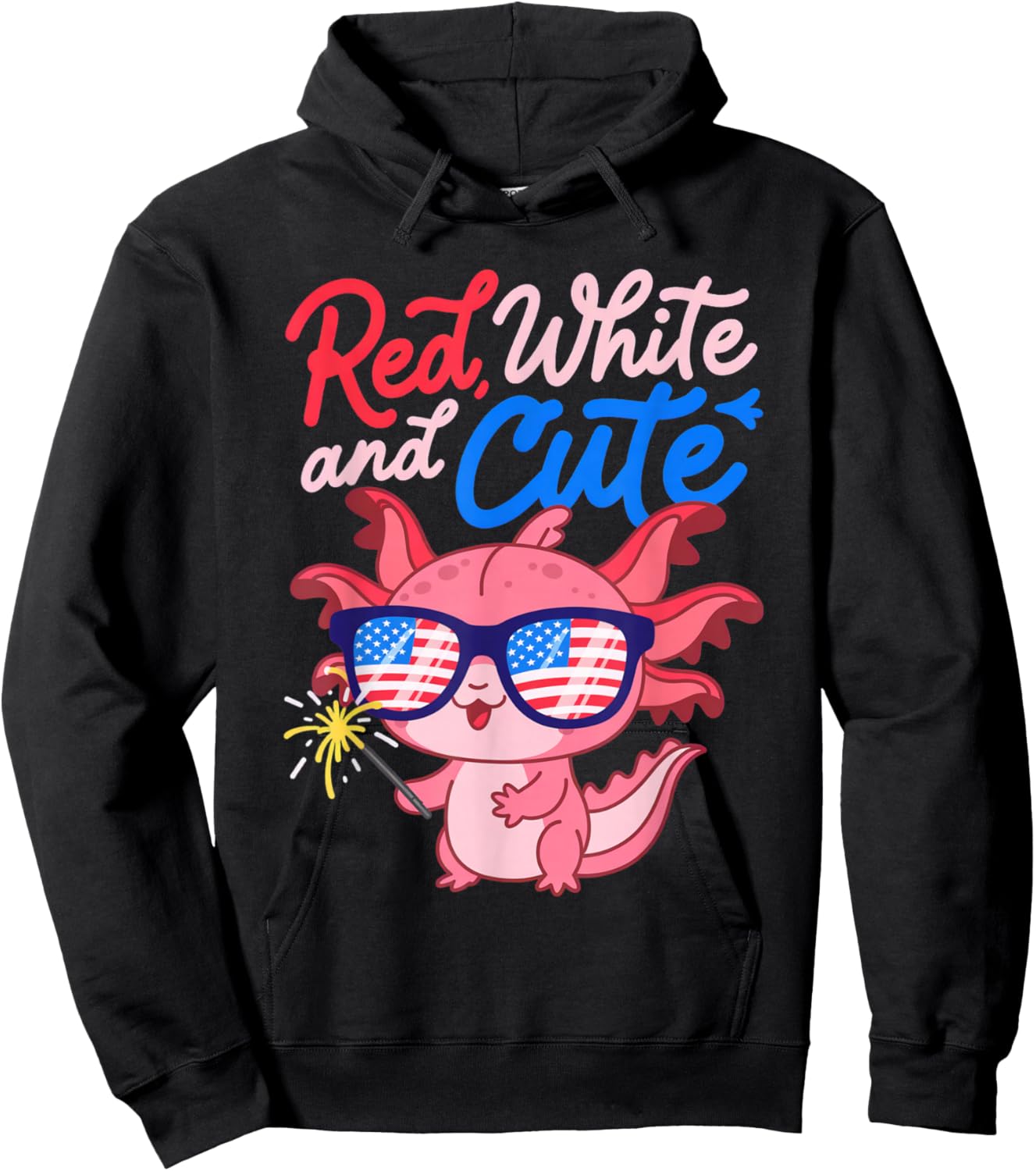 Red White and Cute Axolotl Patriotic Fourth of July Hoodie - Hoodie | Black
