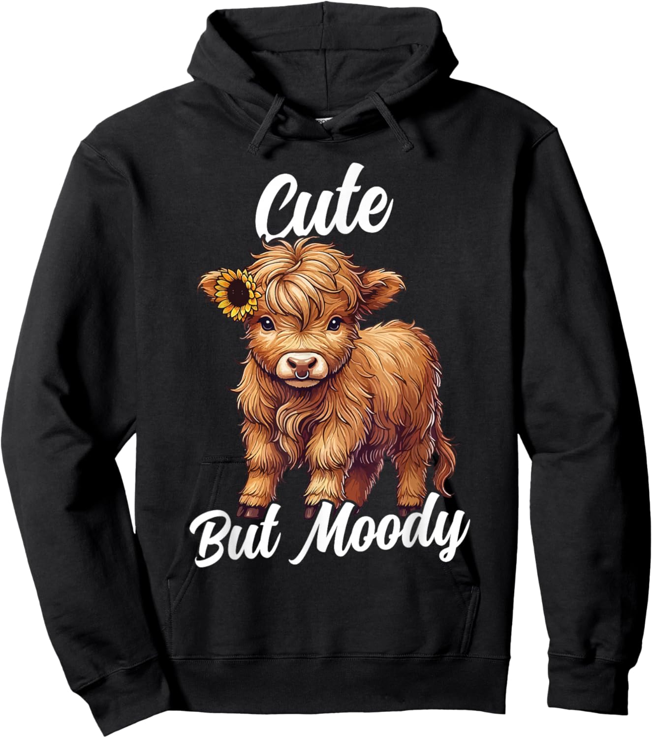 Cute But Moody Highland Cow Cowgirl Baby With Sunflower Hoodie - Hoodie | Black