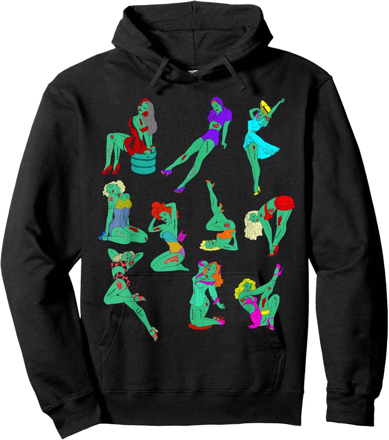 Funny Vintage Pin-up Sexy Zombie Girls Halloween Costume Hoodie - Hoodie | Black