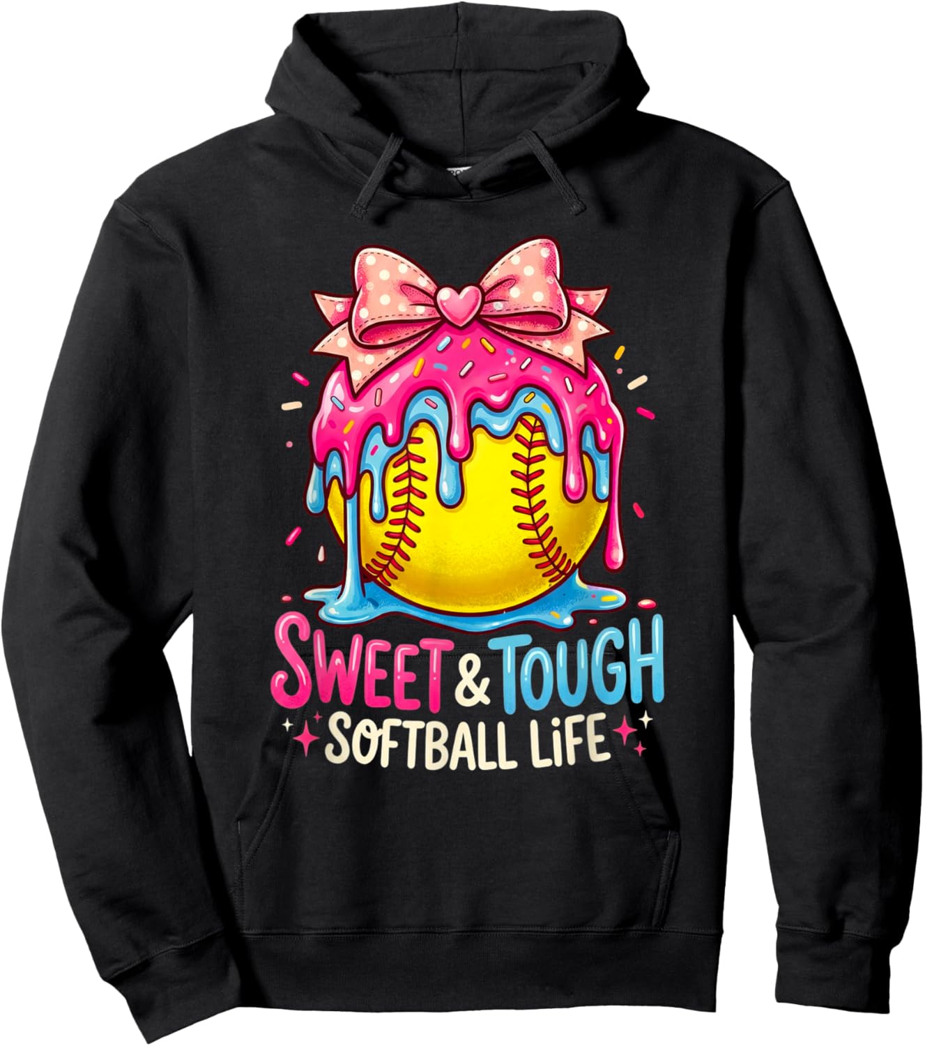 Drip Softball Girl Girls Coquette Bow Softball Hoodie - Hoodie | Black