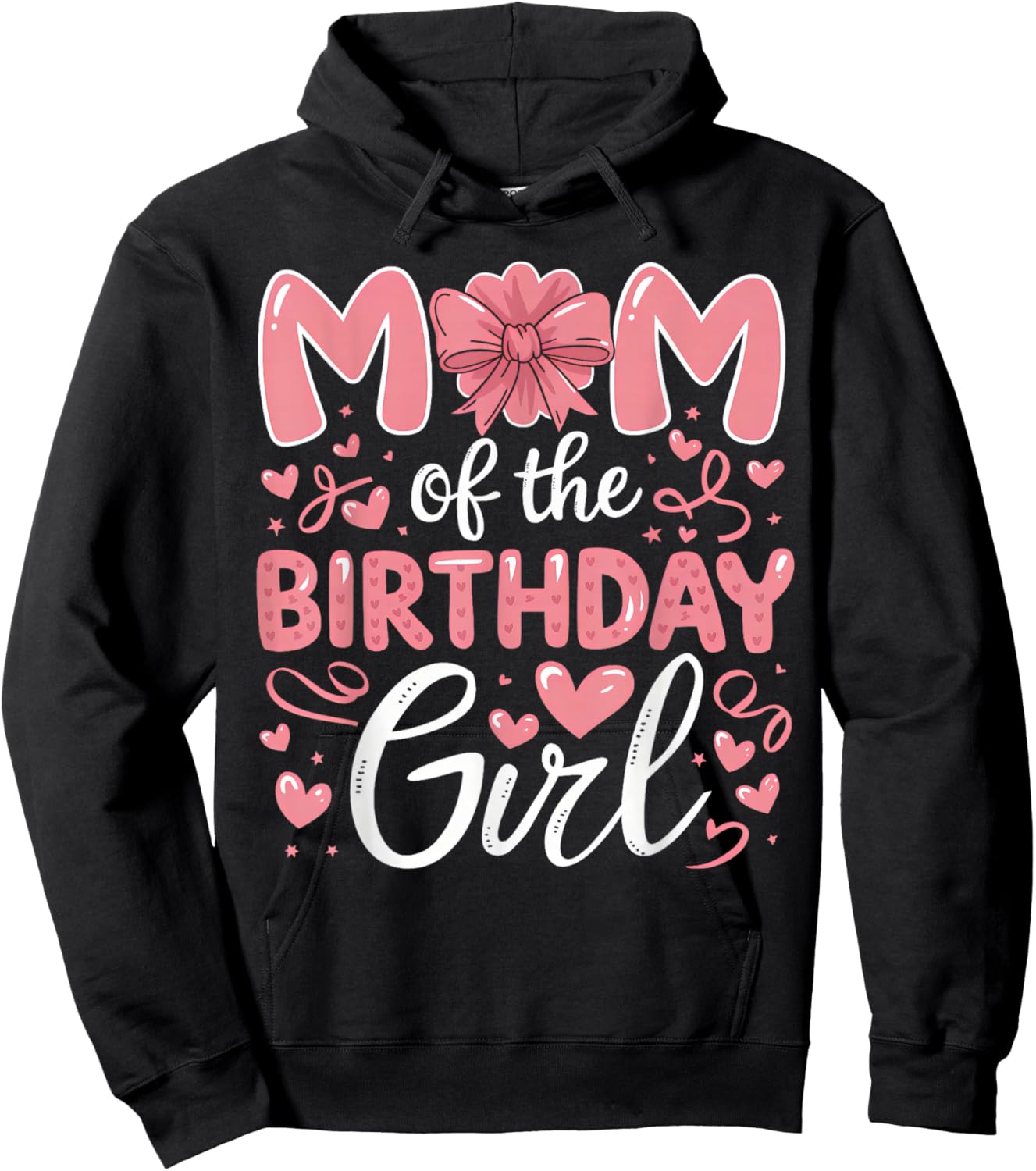 Mom Of The Birthday Girl Family Pink Coquette Bow B-day Girl Hoodie - Hoodie | Black