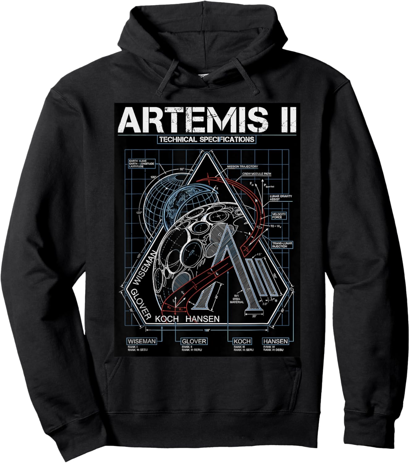 Artemis II Technical Specifications Moon Mission Blueprint Hoodie - Hoodie | Black