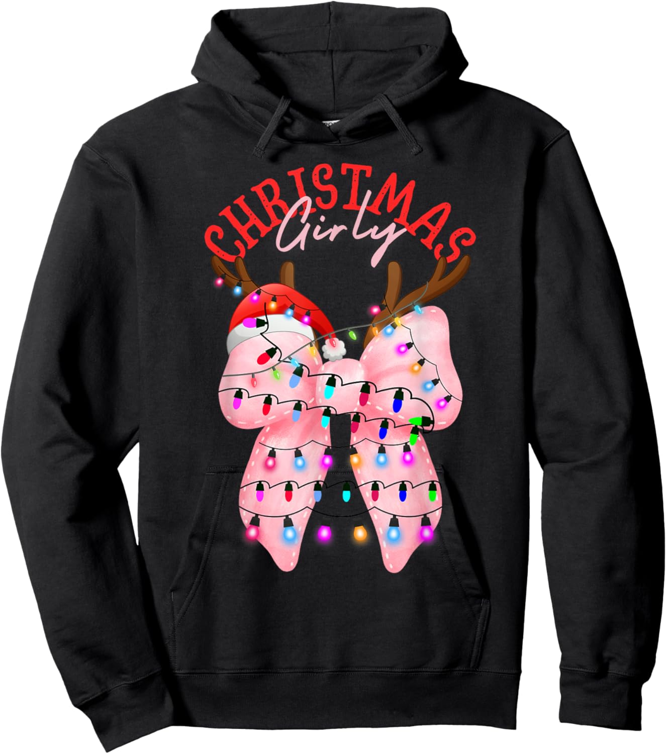 Coquette Bow Pink Gingerbread Christmas Girly Xmas Holiday Hoodie - Hoodie | Black