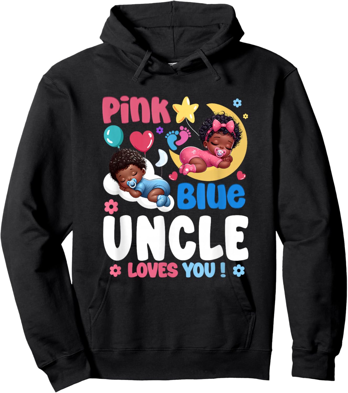 Pink Or Blue Uncle Loves You Baby Gender Reveal Party Hoodie - Hoodie | Black
