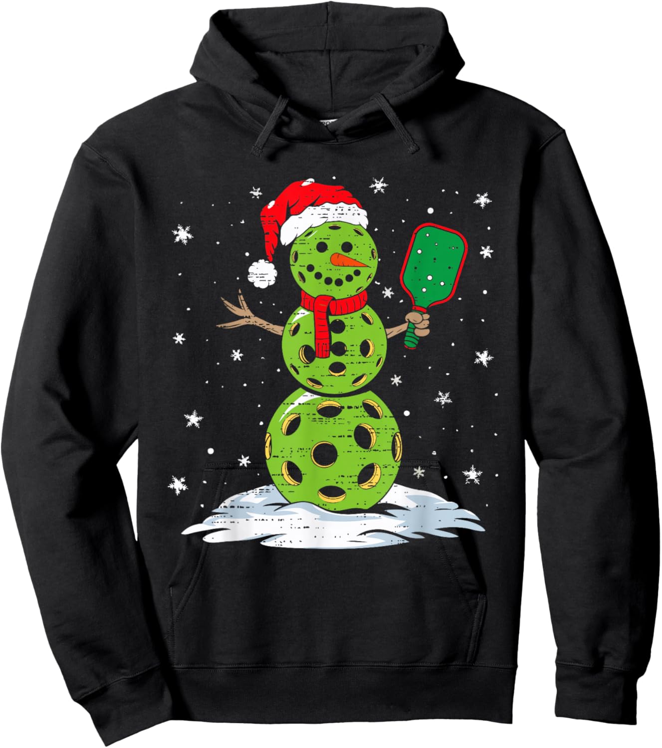 Christmas Pickleball Snowman Xmas Santa Hat Kids Hoodie - Hoodie | Black