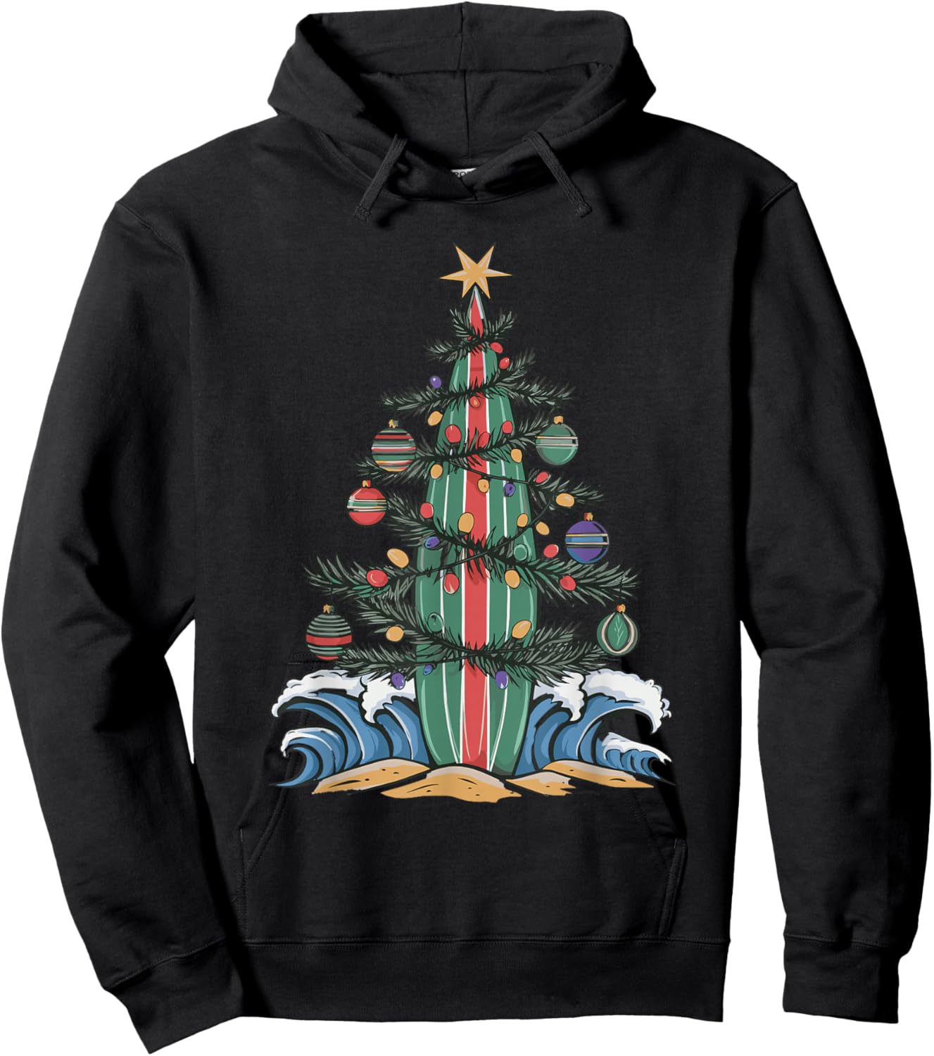Christmas Tree Surfboard Hoodie - Hoodie | Black