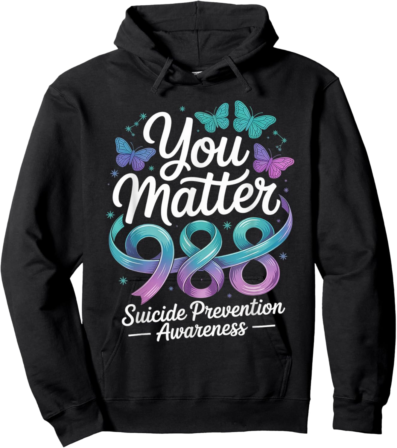 You Matter 988 Suicide Prevention Awareness Teal & Purple Hoodie - Hoodie | Black