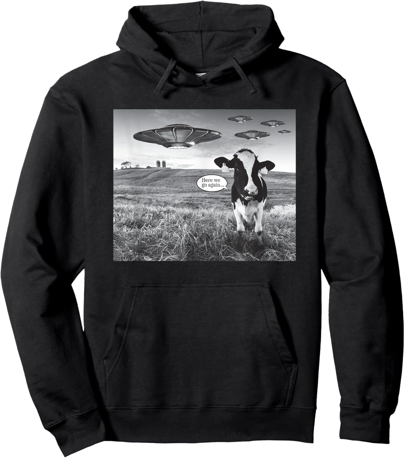 Funny Cow Selfie With Alien Hoodie - Hoodie | Black
