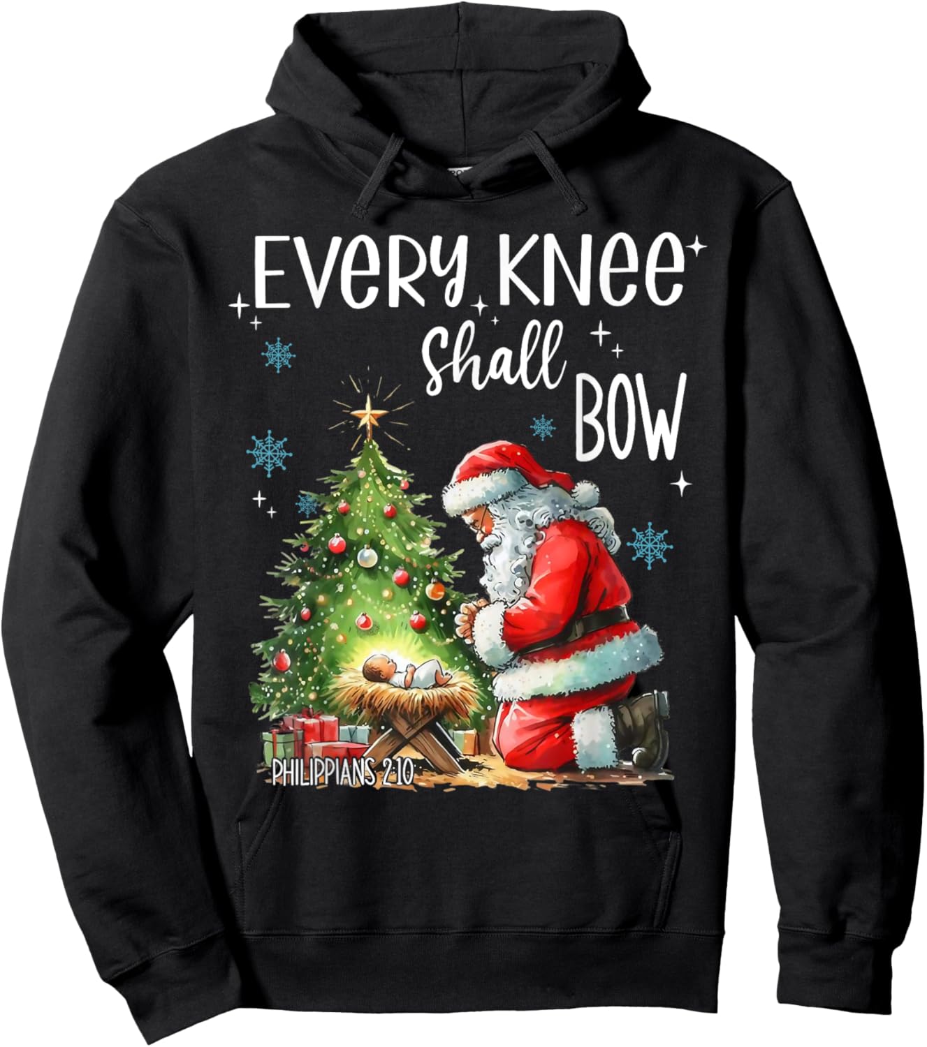 Every Knee Shall Bow Santa Claus Jesus Christian Christmas Hoodie - Hoodie | Black