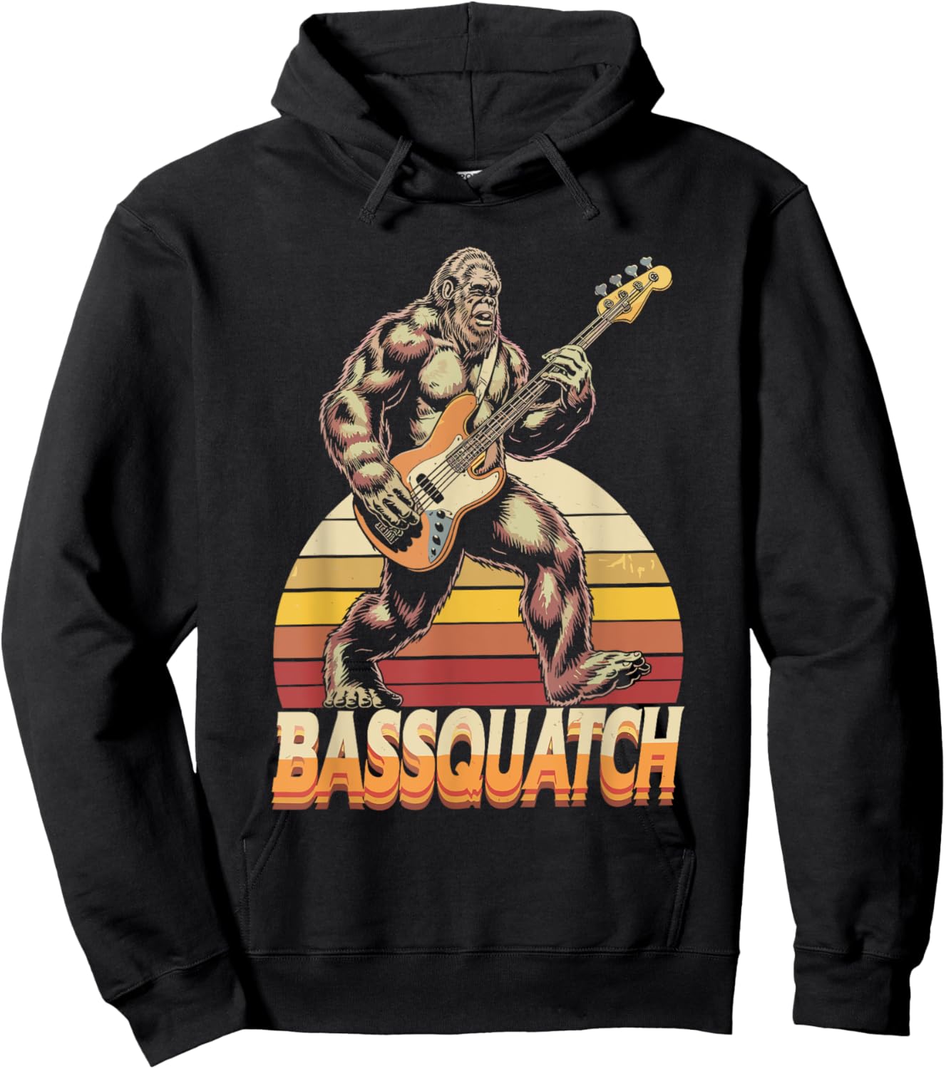 Bassquatch, Retro Bigfoot Bass Guitar Sasquatch Hoodie - Hoodie | Black