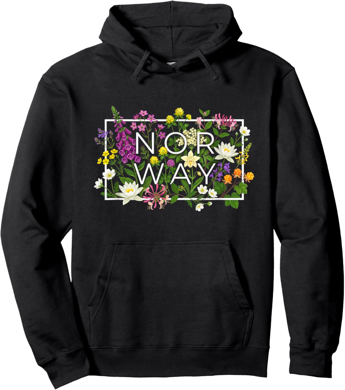 Flowers of Norway Norwegian Horizontal Word Art Souvenir Hoodie - Hoodie | Black