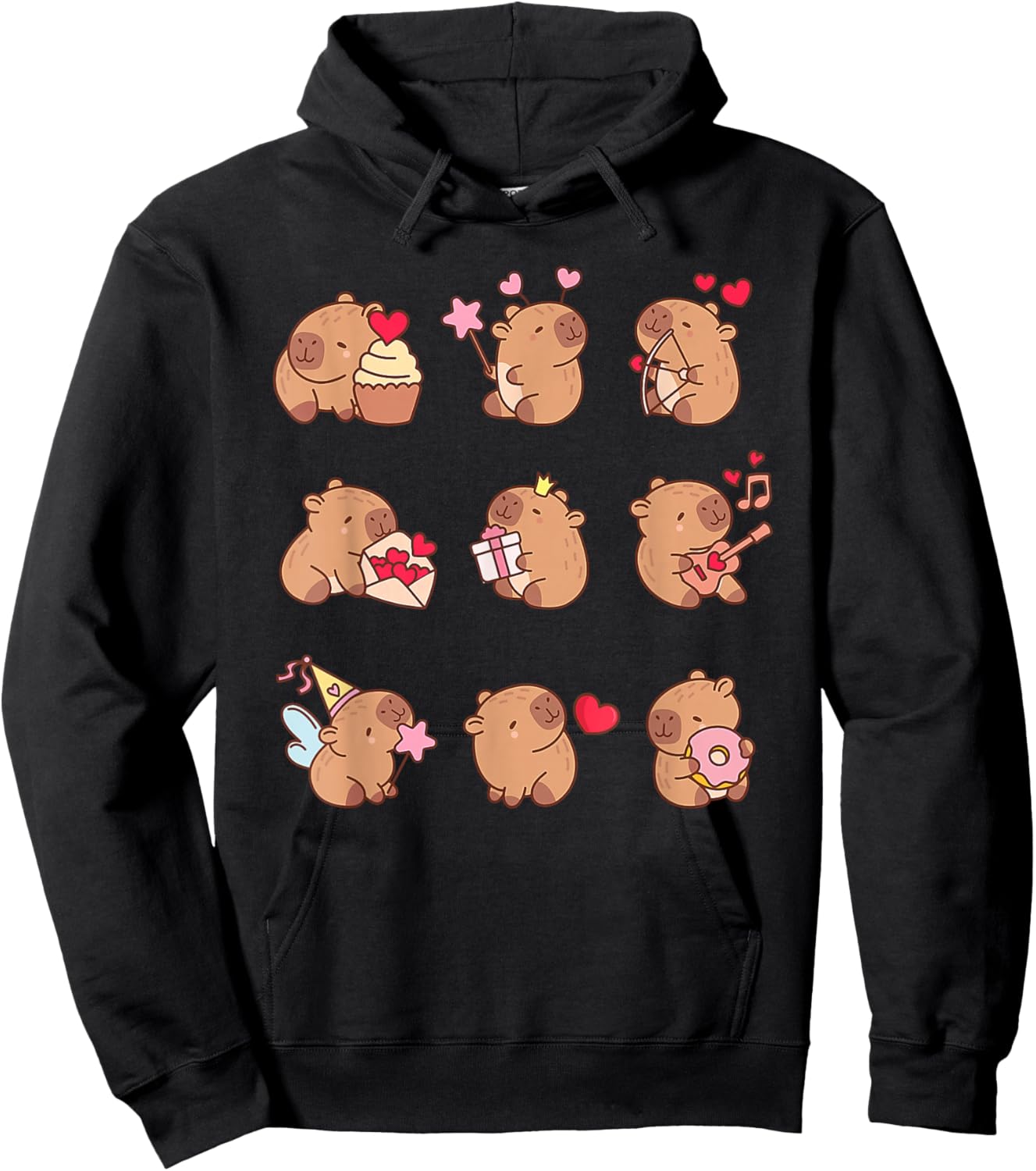 Super Cute Capybaras in Various Poses Capybara Hoodie - Hoodie | Black