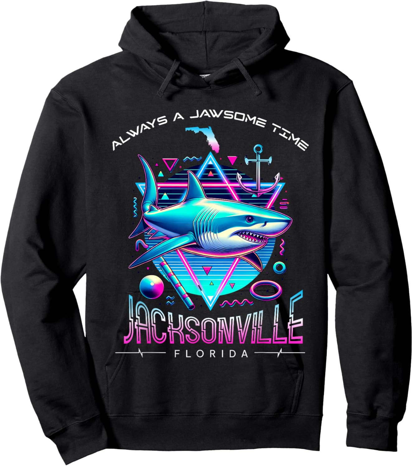 Jacksonville FL Shark Retro 80s Funny Souvenir Hoodie - Hoodie | Black