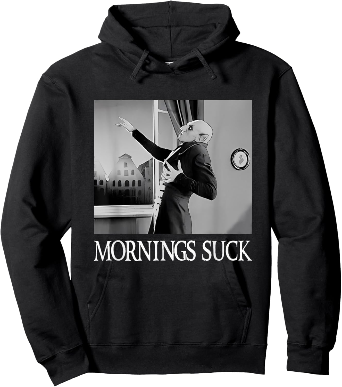 Mornings Suck Funny Halloween Vampire Pun Graphic Hoodie - Hoodie | Black