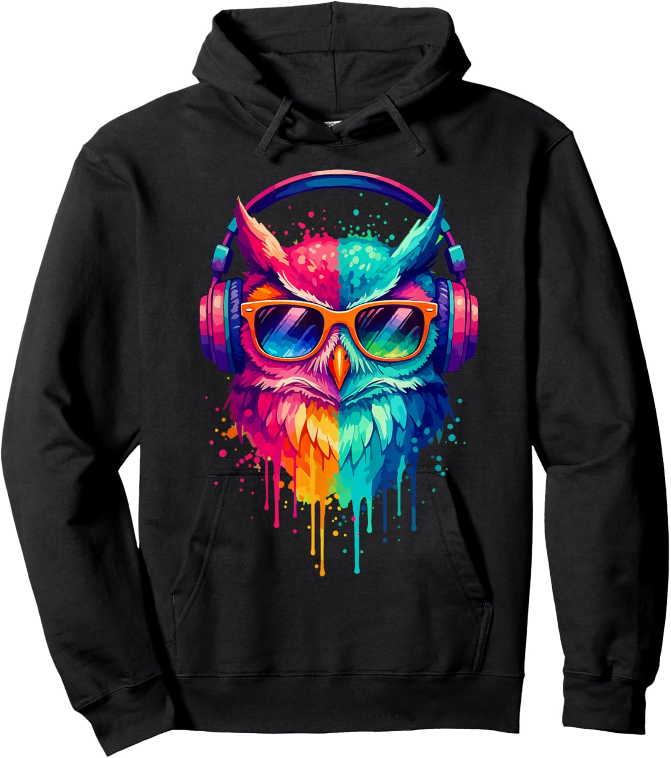 Owl Wearing Headphones and Sunglasses EDM Rave Design Hoodie - Hoodie | Black