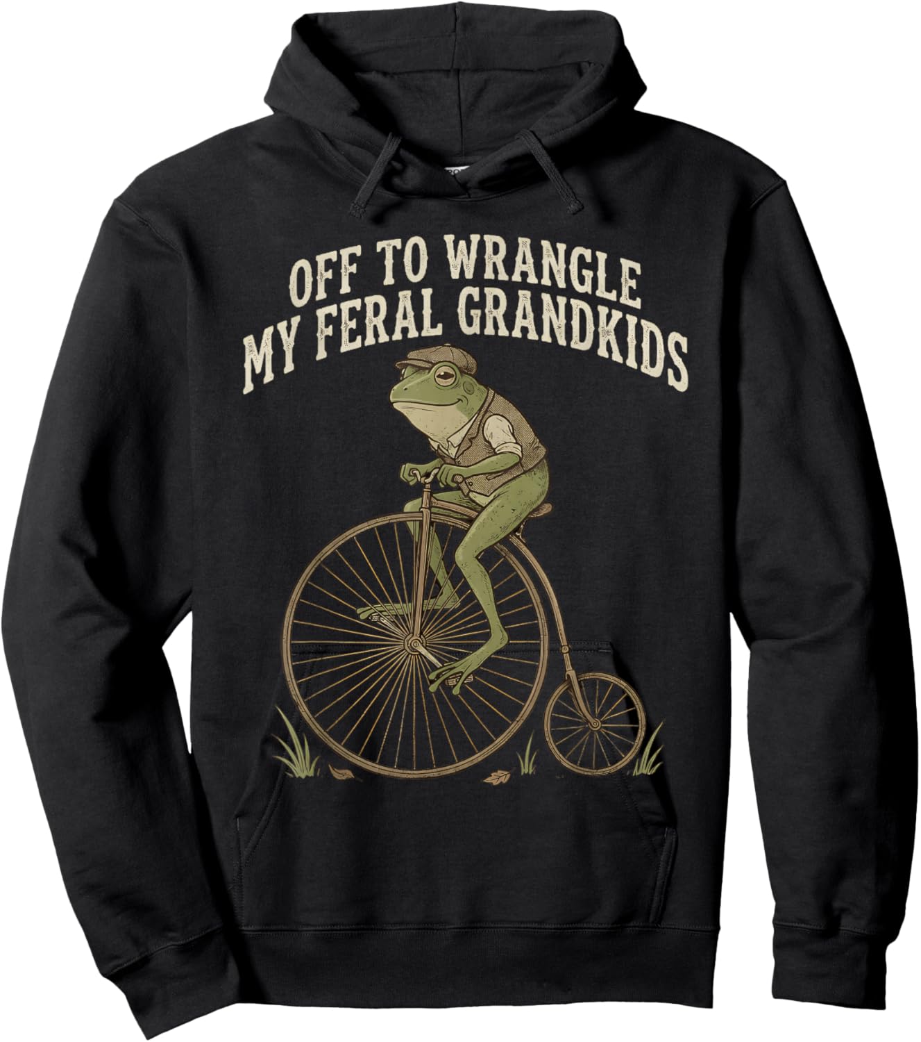 Off to Wrangle My Feral Grandkids Funny Frog Grandparent Hoodie - Hoodie | Black