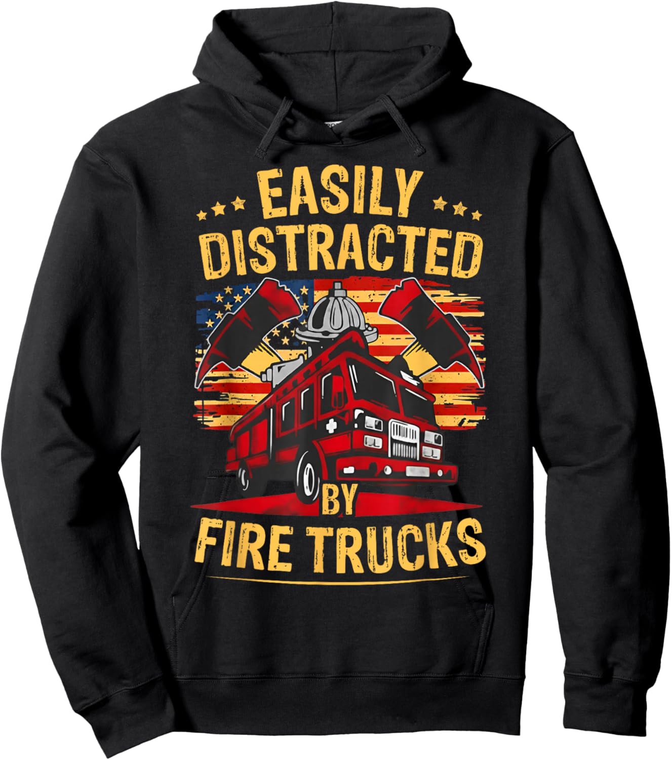 Funny Firefighter Gift Easily Distracted by Fire Trucks Hoodie - Hoodie | Black