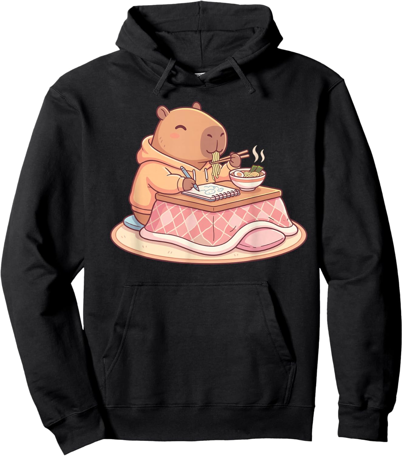 Kawaii Capybara Ramen Anime Drawing Lo-Fi Cozy Vibes Hoodie - Hoodie | Black