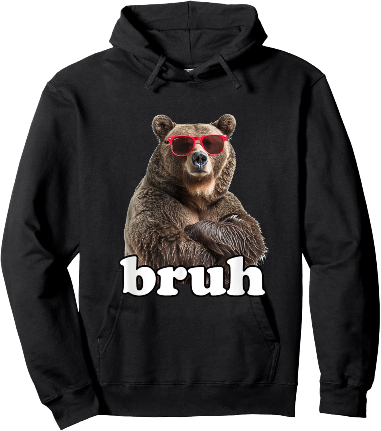 Bruh Shirt Boys Funny Cool Bear Sunglasses Bruh Meme Saying Hoodie - Hoodie | Black