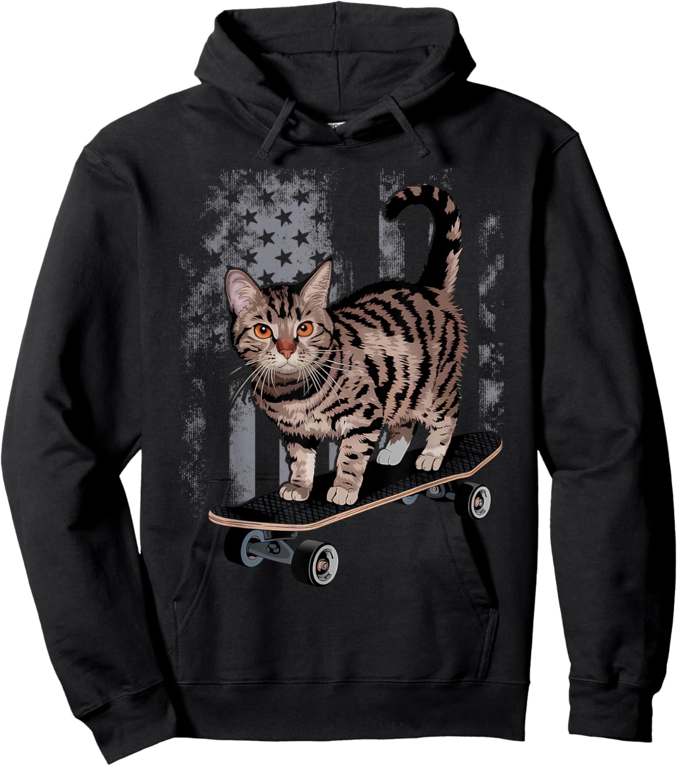 Cat on Skateboard Funny Gray Tabby Kitty Hoodie - Hoodie | Black