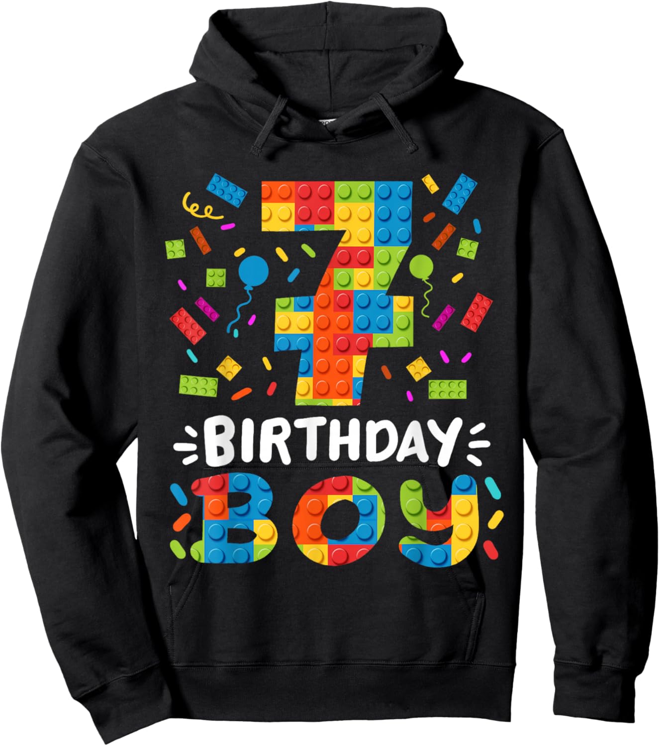 Kids 7 Years Old Building Blocks Builder 7th Birthday Boys Hoodie - Hoodie | Black
