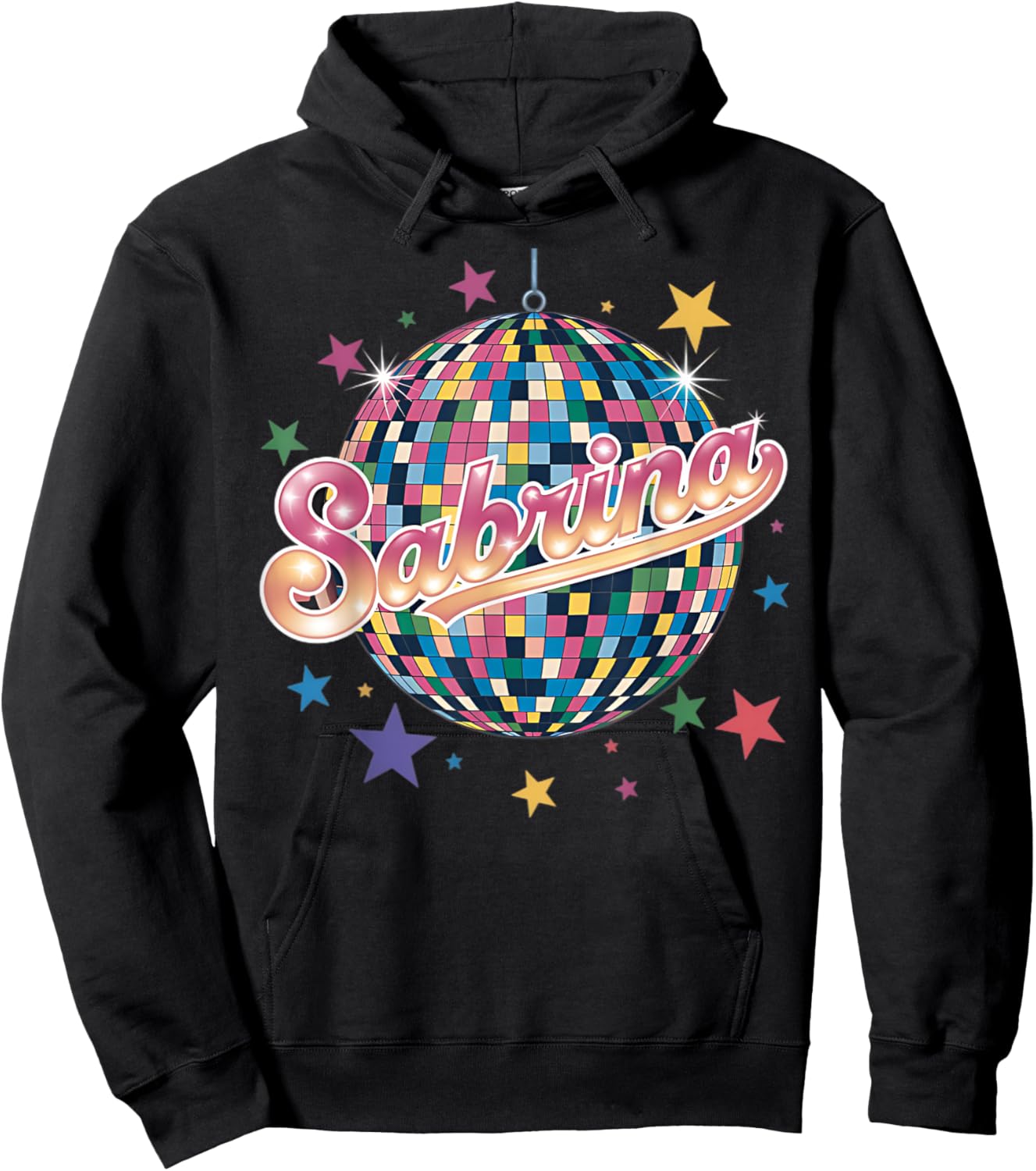 Girl Retro Sabrina First Name Personalized Heart Hoodie - Hoodie | Black