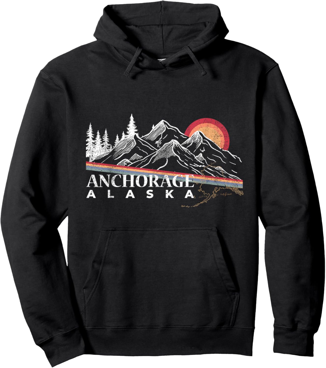 Alaska Mountains National Park Retro Sunset Anchorage Travel Hoodie - Hoodie | Black