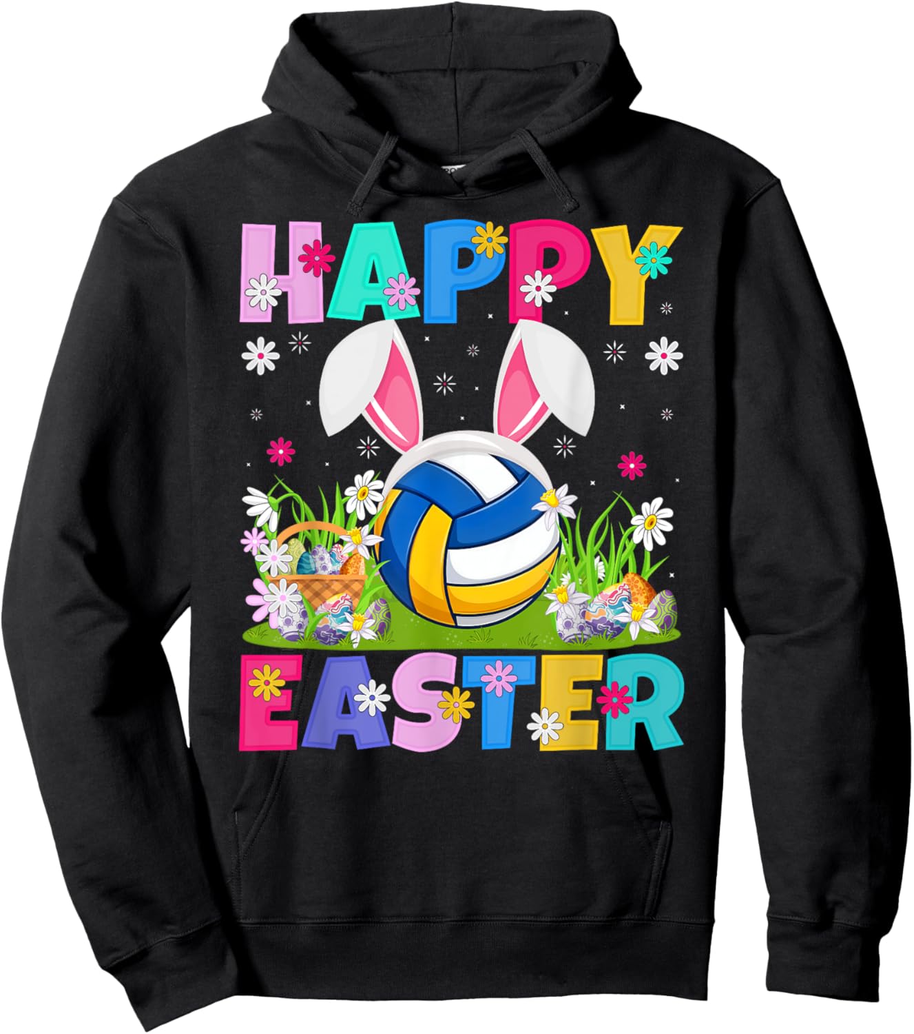 Volleyball Player Easter Egg Hunt Bunny Ear Easter Hoodie - Hoodie | Black