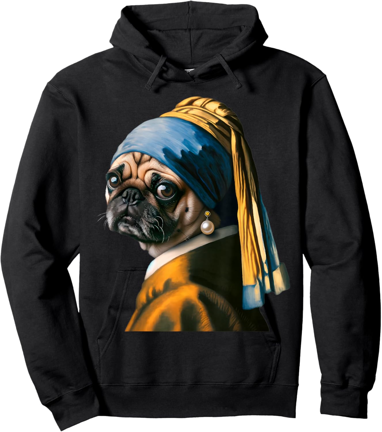 Girl with a Pearl Earring Pug Lover Dog Vermeer Art Painting Hoodie - Hoodie | Black