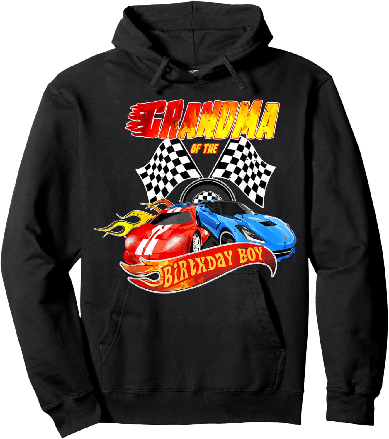 Grandma Of The Birthday Boy Race Car Birthday Party Racing Hoodie - Hoodie | Black