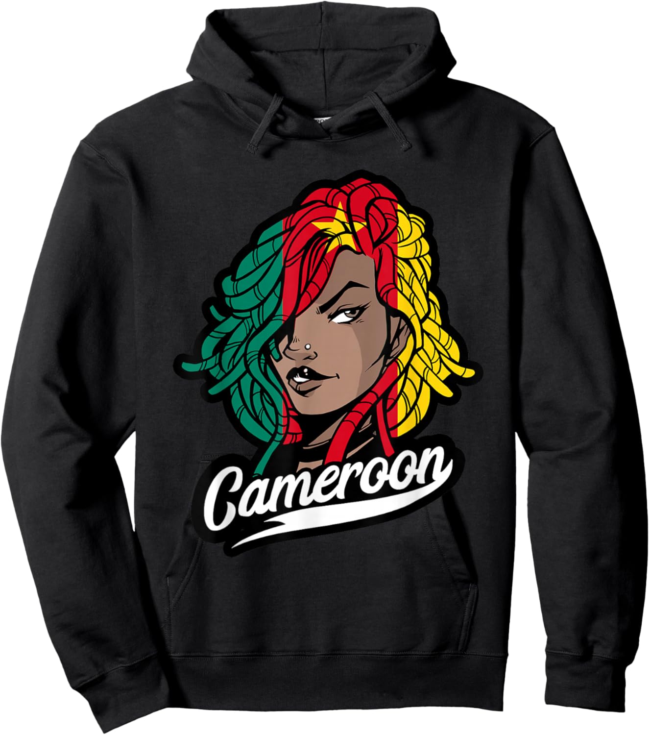 Cameroon Girl Dreadlocks Cameroonian Flag Cameroonian Roots Hoodie - Hoodie | Black