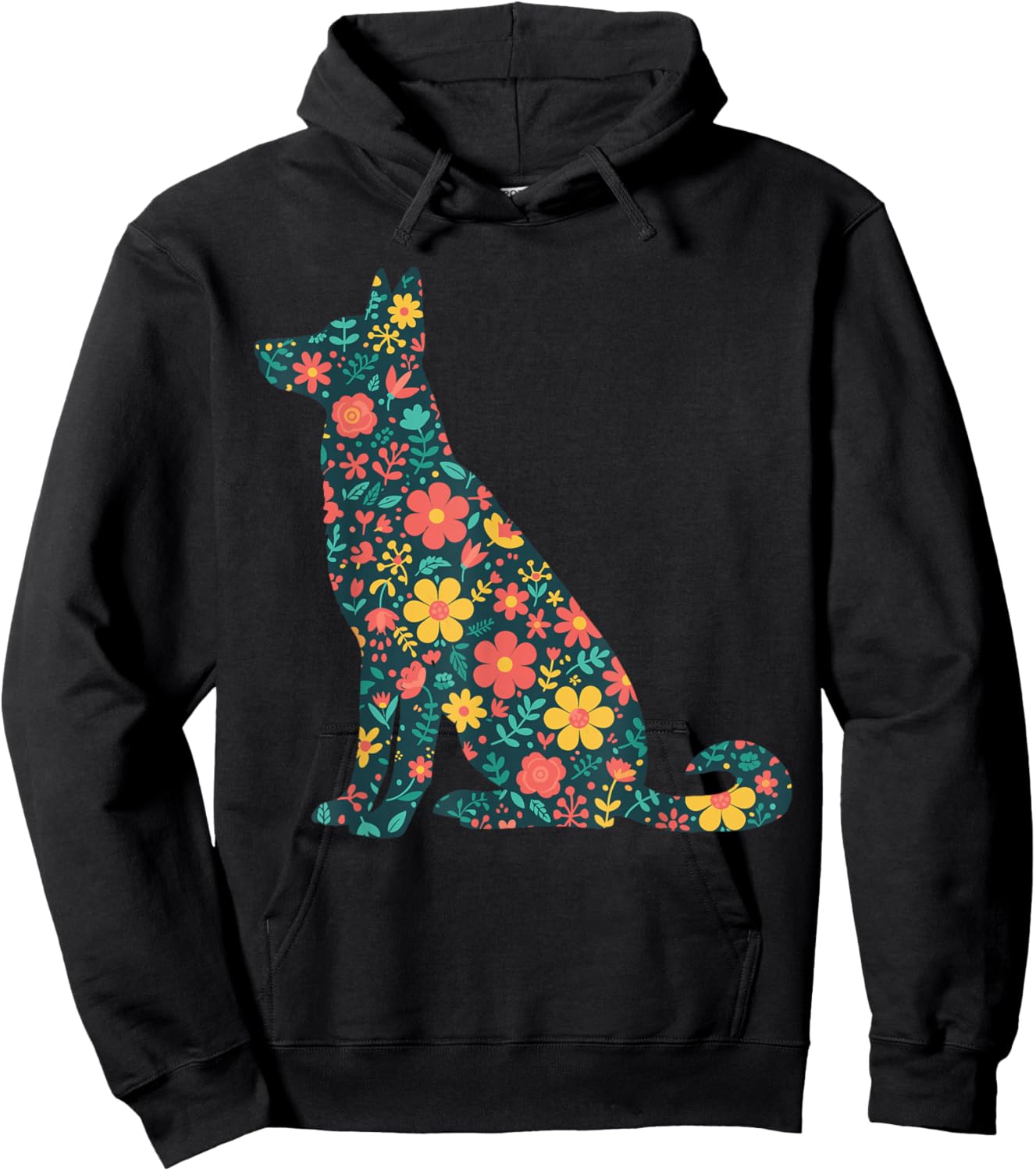Vintage Floral German Shepherd Shirt Women, Cute Dog Mom Hoodie - Hoodie | Black