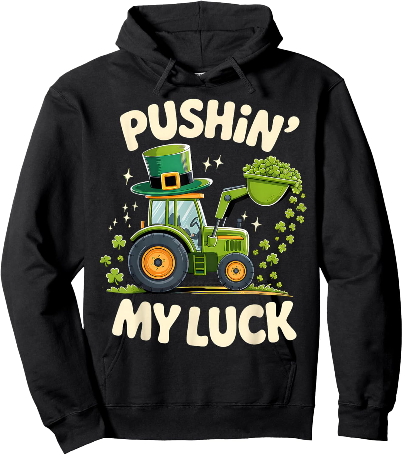 Pushing My Luck Tractor St Patricks Day Boys Toddler Kids Hoodie - Hoodie | Black