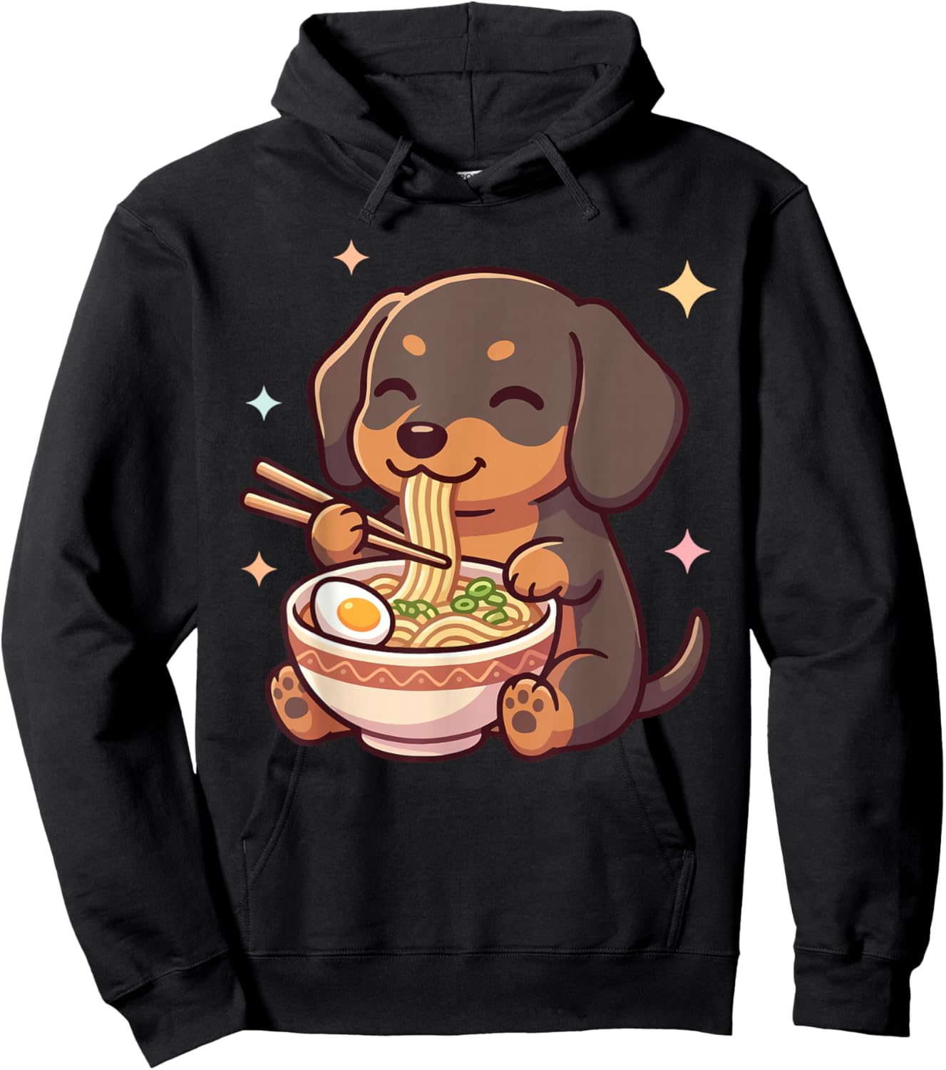 Cute Kawaii Dachshund Ramen Japanese Funny Dogs Lover Humor Hoodie - Hoodie | Black
